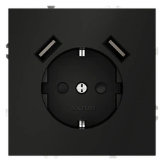 Изображение Розетка встраиваемая VOLTUM S70 с заземлением и защитными шторками 16А с USB A+A (черный матовый)